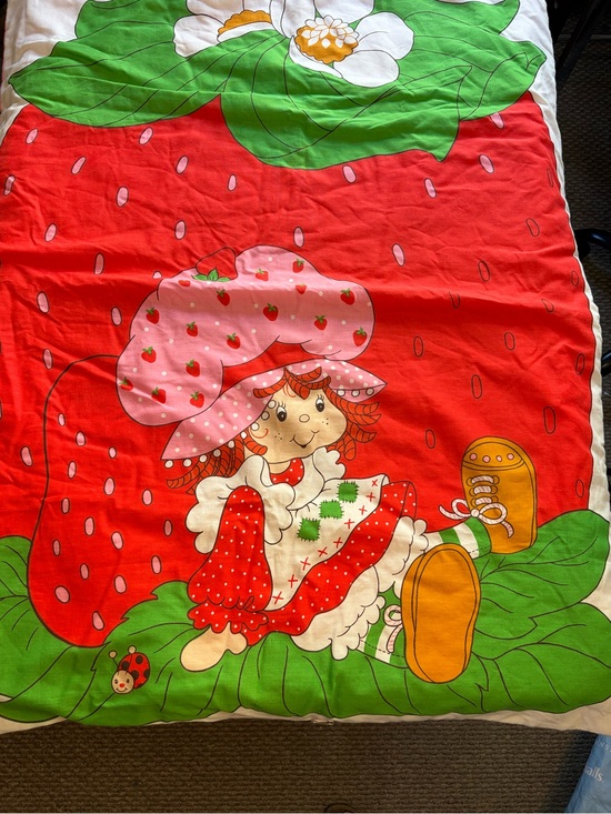 Vintage Other - VINTAGE 1980 Strawberry Shortcake Fabric Baby Blanket Throw Spring Mills retro